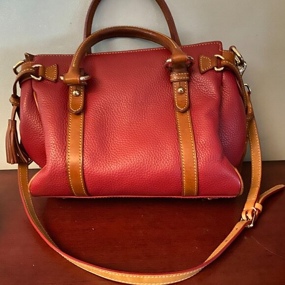 DOONEY & BOURKE Red Maroon Pebbled Leather Tassel Pocket Satchel Handbag - Picture 2 of 3